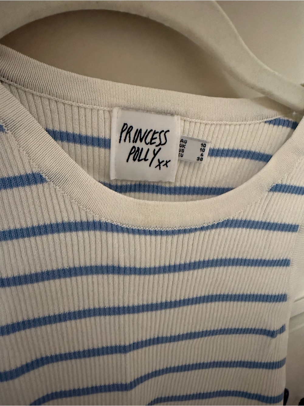 Princess Polly White and Light Blue Striped Ribbed Tank Top